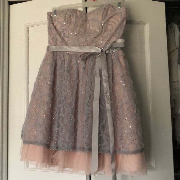 B. Smart gray blush tulle sequin formal mini 1 - Picture 1 of 6